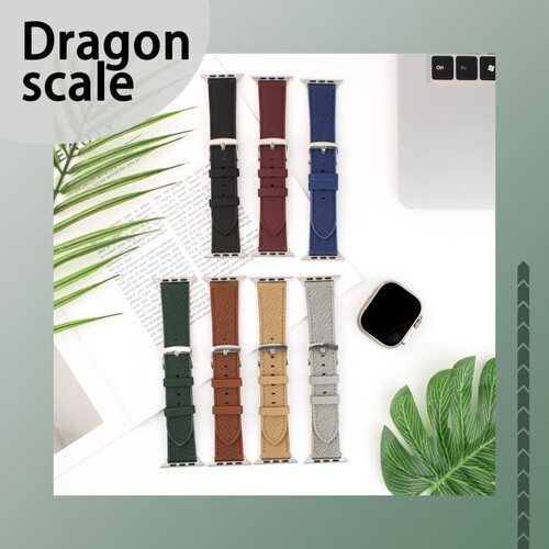 适用苹果iwatchS11/10/9皮质手表带SE/Ultra3/2/1龙鳞三星扣表带简约时尚轻奢商务