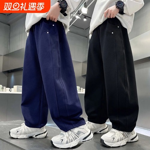 儿童加绒裤子男童运动卫裤一体绒