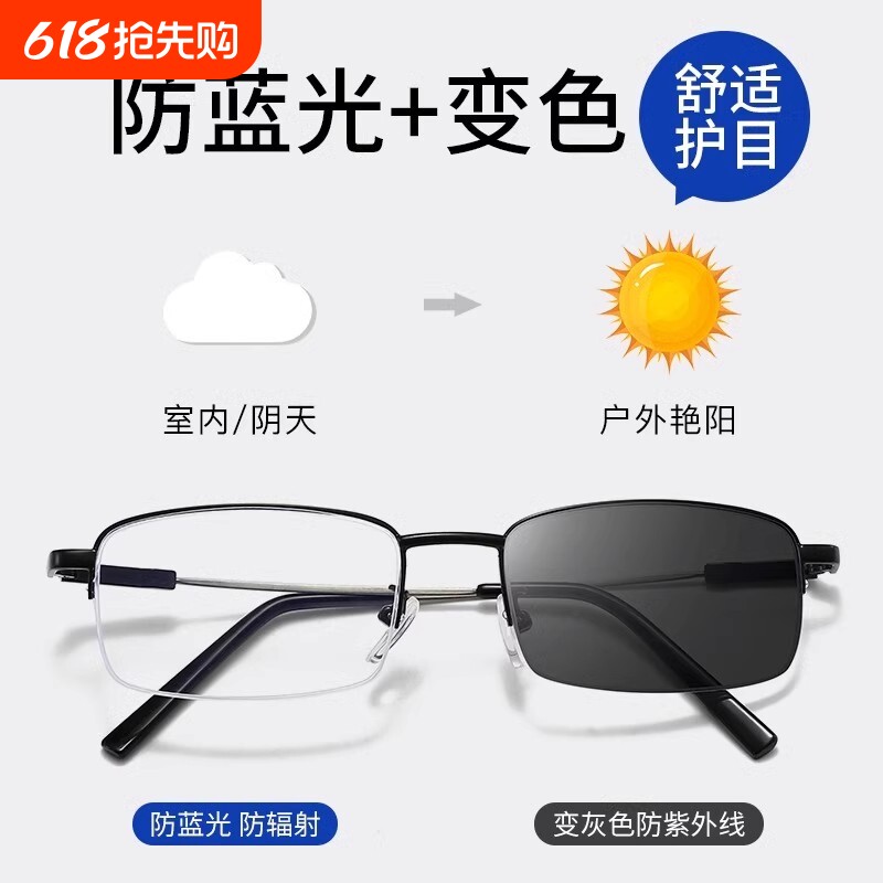 防蓝光近视眼镜男款自动感光变色平光镜眼睛护目镜护眼专业防辐射