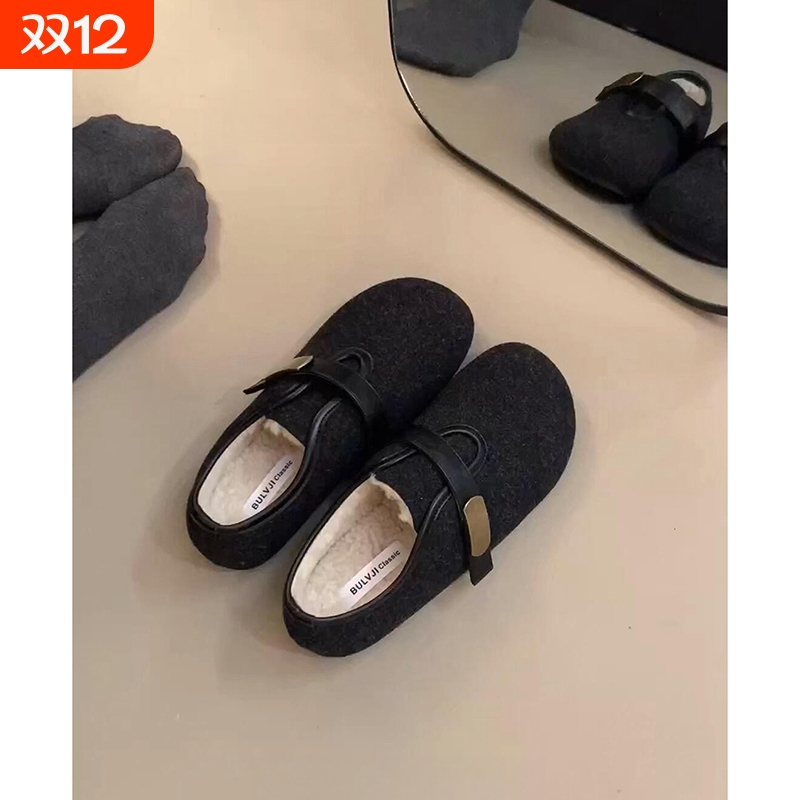 加绒保暖单鞋女2025冬季新款复古呢子内增高毛毛棉鞋冬天通勤女鞋