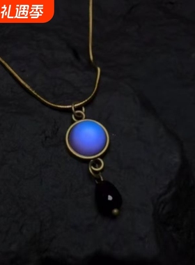 复古磨砂蓝珠项链毛衣链蓝色治愈系中古镶嵌多层串珠双层项链手链