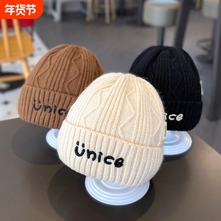 韩版ins儿童帽子秋冬男童针织毛线帽女童保暖护耳宝宝套头帽黑色