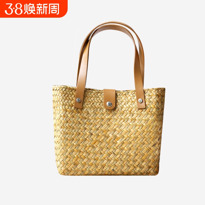 手提小方包草编包编织包度假风沙滩包手拎菜篮子包草编时尚包女包