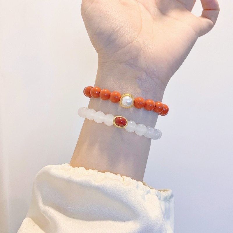 圆珠玉石手串金色包边珍珠配件叠加手链时尚双层闺蜜同款女,饰品/流行首饰/时尚饰品新,手链,淘宝优惠券,粉丝福利购,淘宝优惠卷