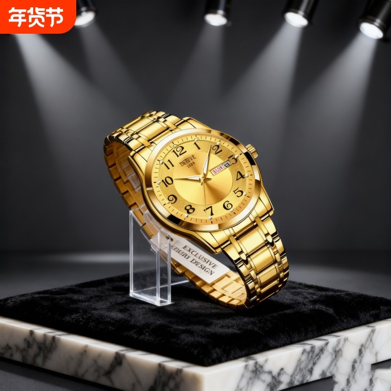 镂空男士手表男正品名牌全自动非机械表钢带男款商务防水石英腕表