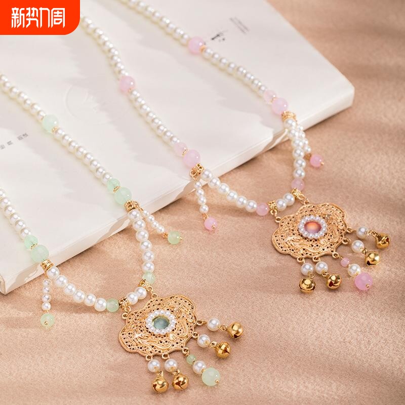古风儿童汉服项链复古宫廷女童配饰软璎珞珍珠平安锁吊坠TB12.9