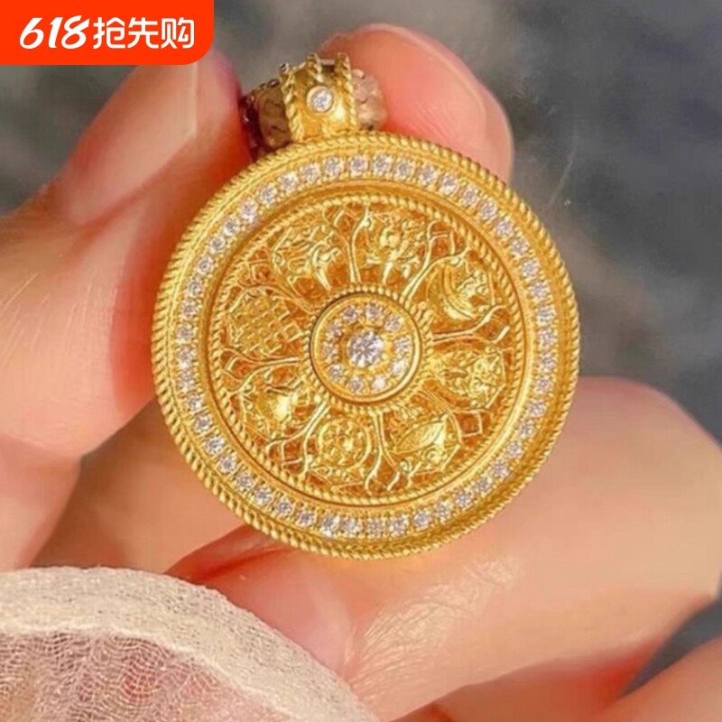 南非锡金古法八宝罗盘吊坠时来运转项链转运珠毛衣链不掉色合金