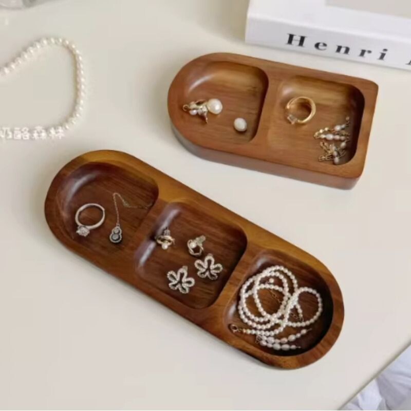 ins风复古木质首饰盒收纳盒家用客厅玄关装饰品创意桌面展示托盘