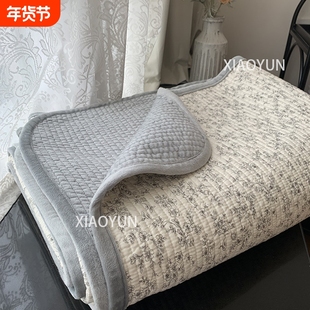 纯棉牛奶绒床盖一面绒一面棉毯加厚床单绗缝全棉加绒夹棉双面可用