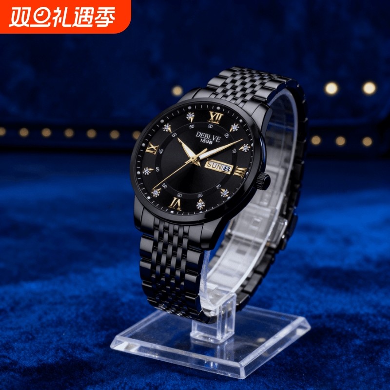 手表男款机械风全自动防水高级感全自动男表数字双日历防水腕表男