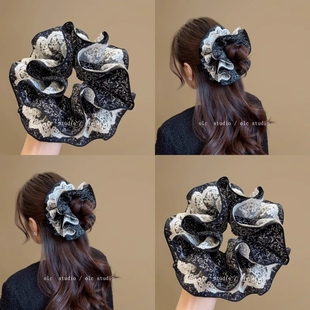 韩系双层大号大肠发圈女高级感丸子头碎花蕾丝发饰头绳