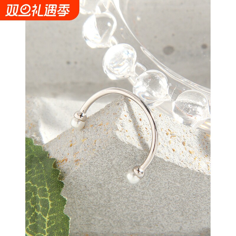 JZ090韩版925纯银戒指INS小众简约时尚开口笑珍珠微笑戒指女指环