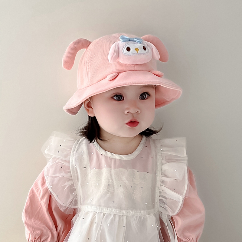 儿童帽子春秋季防风渔夫帽男女宝宝可爱卡通保暖超萌盆帽冬天粉色