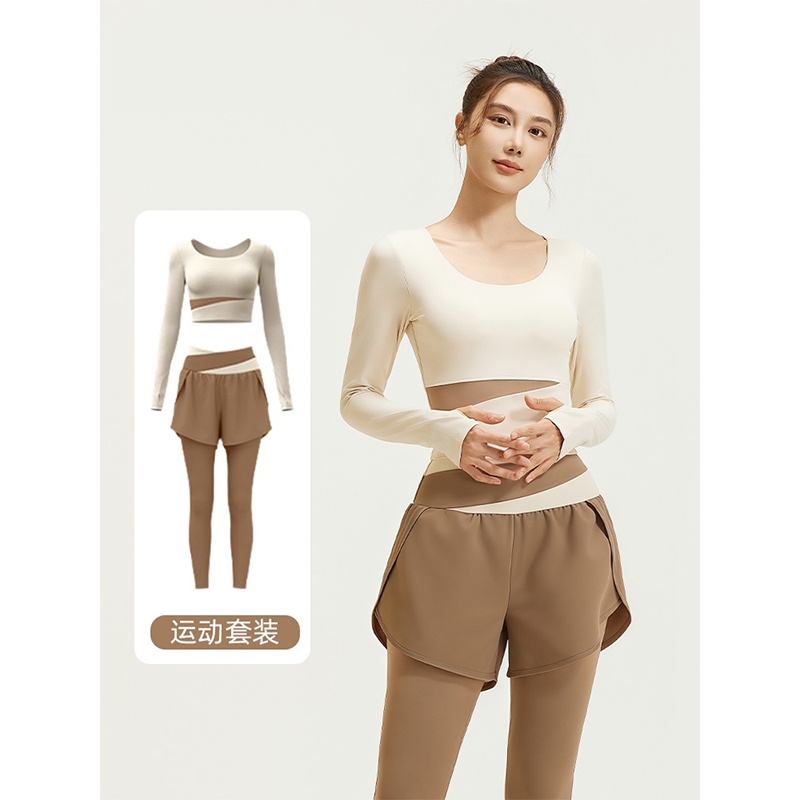 瑜伽服大码女秋季2025新款长袖上衣专业普拉提健身跑步套装速干