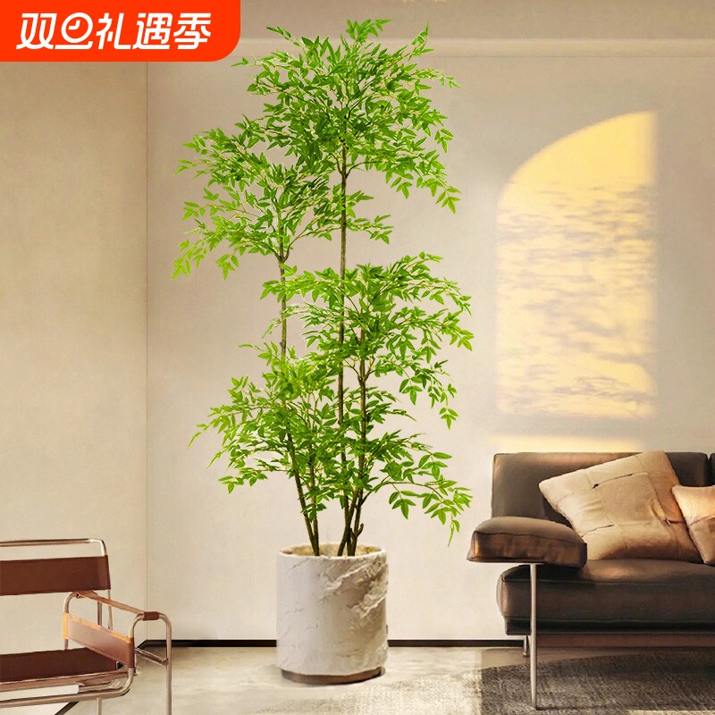 仿真绿植室内南天竹阳台客厅植物装饰大型盆栽落地仿真花电视柜