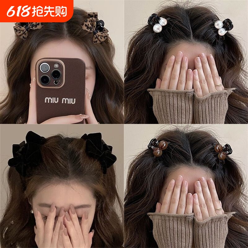 韩系发夹蝴蝶结小抓夹女高级感可爱公主头侧边刘海夹发饰黑色气质