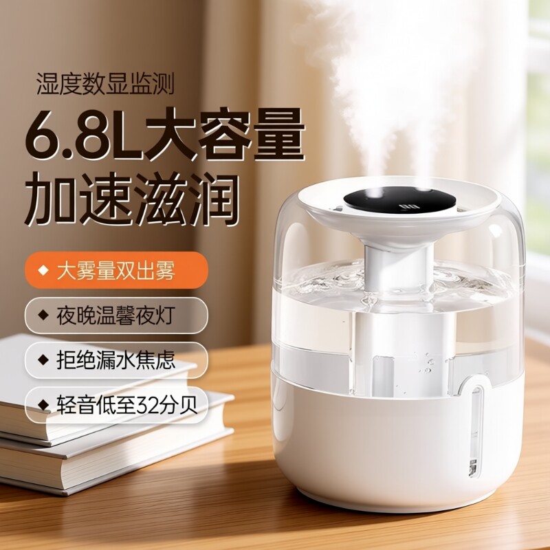 6.8L大容量加湿器卧室家用静音客厅大喷雾办公室桌面孕妇婴儿双喷大雾量USB空气净化便携空调屋补水香薰机