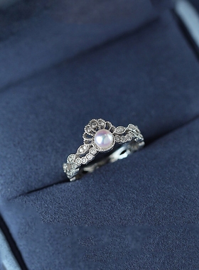 《人鱼姬》古典油画蕾丝系列！复古气质珍珠戒指环白金色高级感
