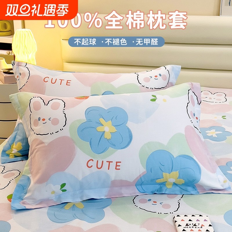 全棉枕套一对装48x74cm大号枕头内胆罩纯棉枕芯套加厚单人枕罩
