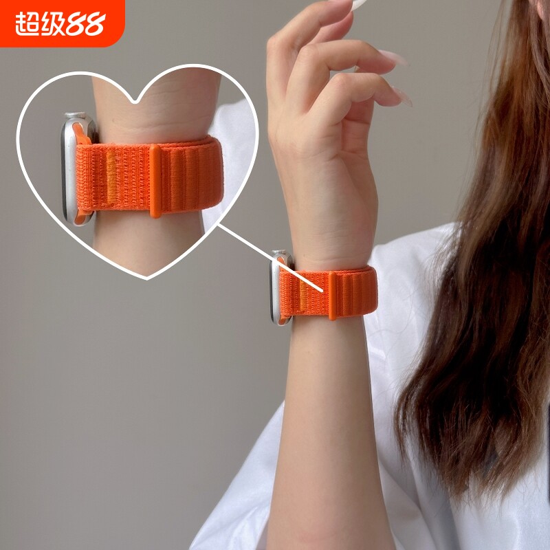 适用applewatch尼龙S10/9编织表带iwatch魔术贴双节回环表带ultra图片