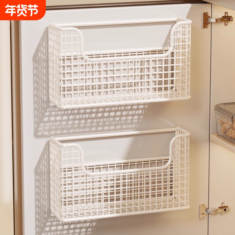 厨房柜门内侧收纳盒壁挂式免打孔储物神器橱柜门冰箱保鲜膜置物架