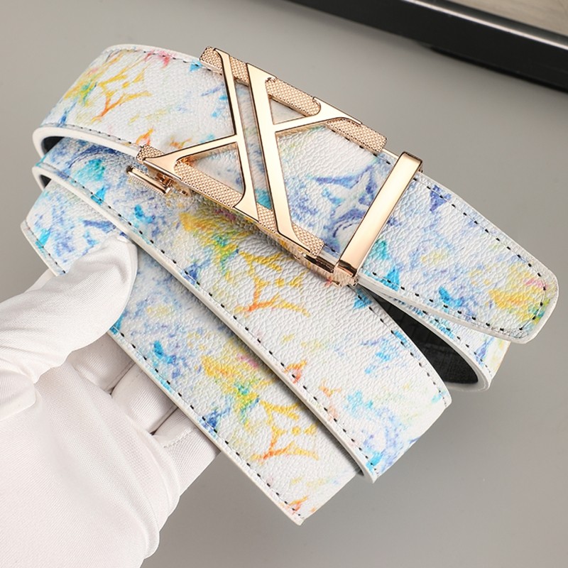 皮带男潮流学生真皮百搭卡槽涂鸦自动扣混的人腰带牛仔裤网红同款