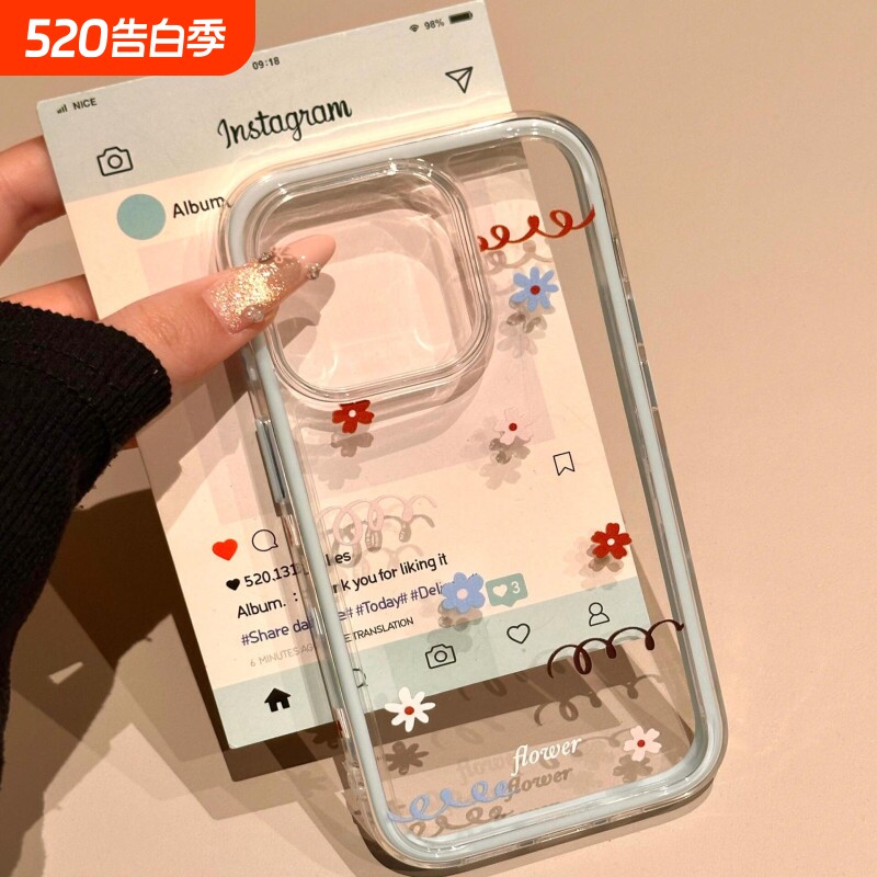 ins个性蓝黄线条小花适用iPhone17promax手机壳苹果