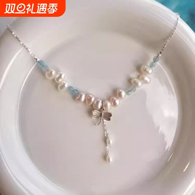 轻舞蜻蜓~复古巴洛克珍珠吊坠项链女2024夏新款小众vintag