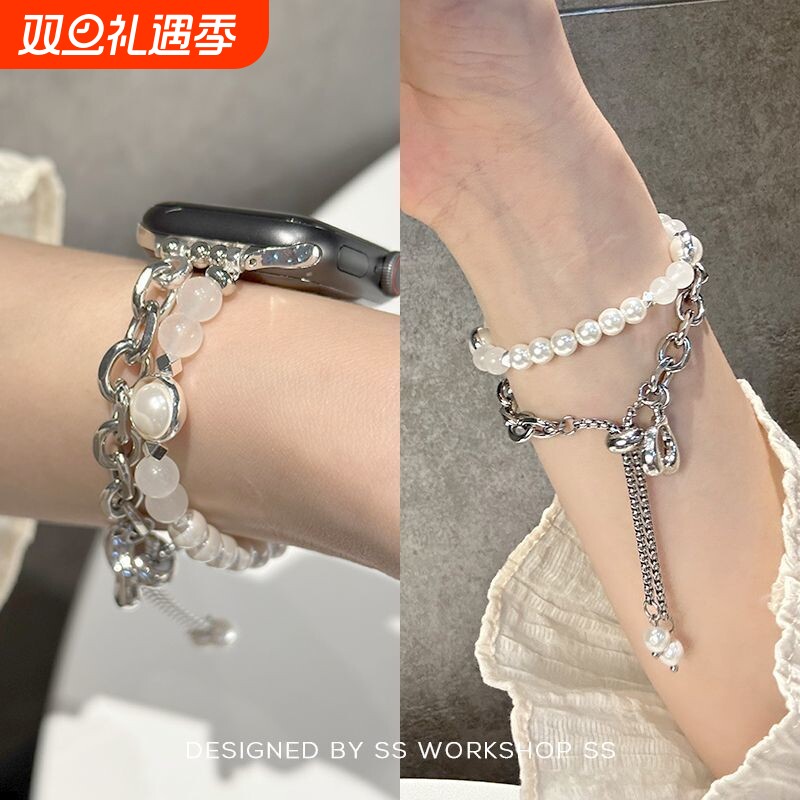 适用小米手环9pro表带8pro中式串珠珍珠手链7Pro红米Watch4新款5国风iQOOwatchgt专用华为fit3女生腕带2