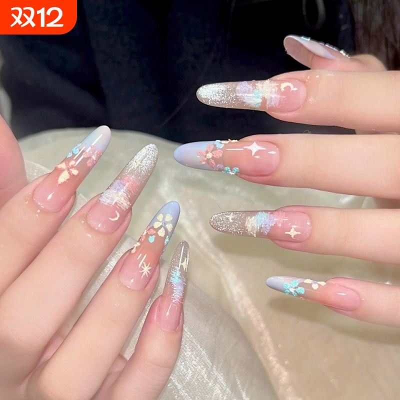 莫奈花园油画美甲穿戴甲