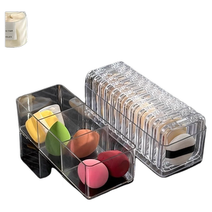 粉扑收纳盒桌面散粉扑尔木萄防尘化妆棉美妆蛋置物架子透明方形