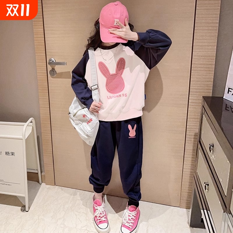 女中大童长袖圆领卫衣运动套装潮