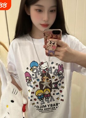 学生APE短袖t恤潮牌男女纯棉宽松猿人卡通SHARK APE中大童亲子装
