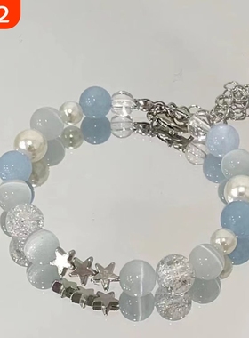星之海猫眼石手链！星星蓝色串珠手链夏天小清新森系小众设计手饰