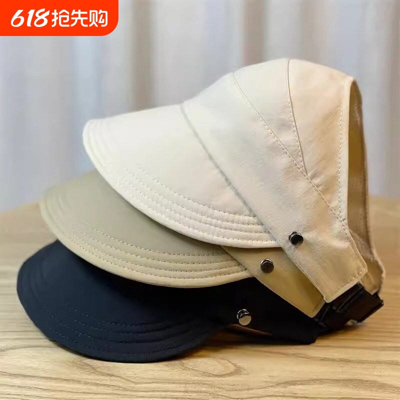 春夏款网红空顶鸭舌帽女升级版可挂口罩户外遮阳帽薄款速干防晒帽