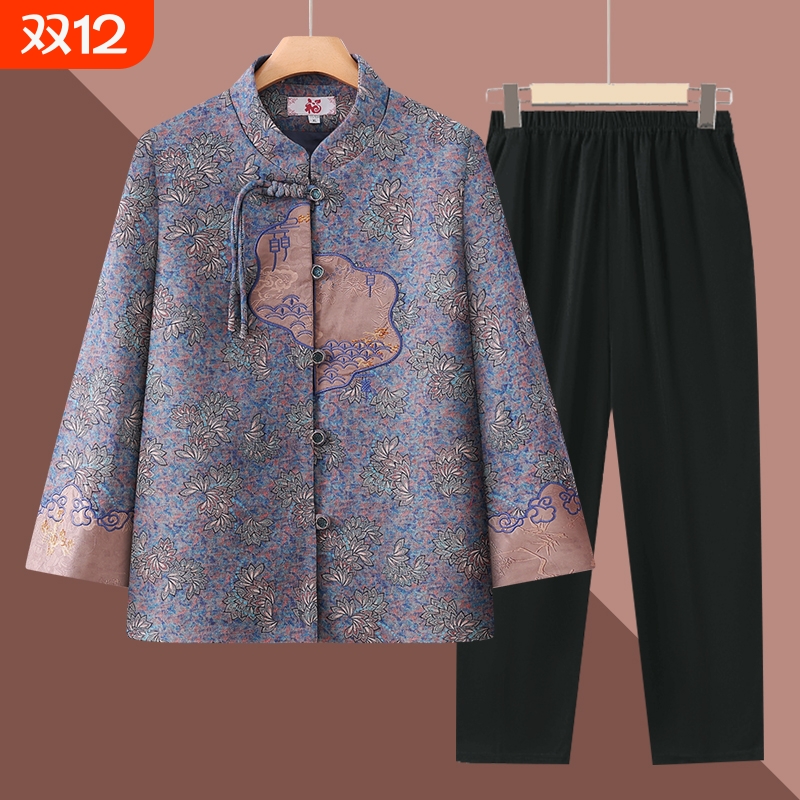 中老年妈妈秋季套装奶奶上衣休闲