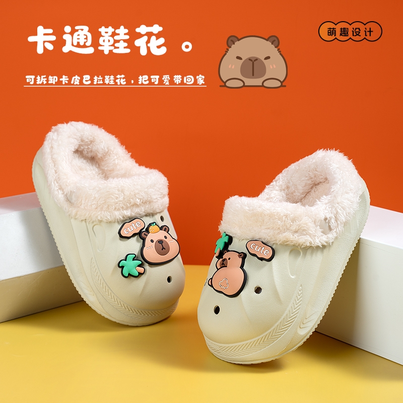 儿童棉拖鞋冬女童新款加绒保暖可拆卸室内居家用防滑男童拖鞋厚底