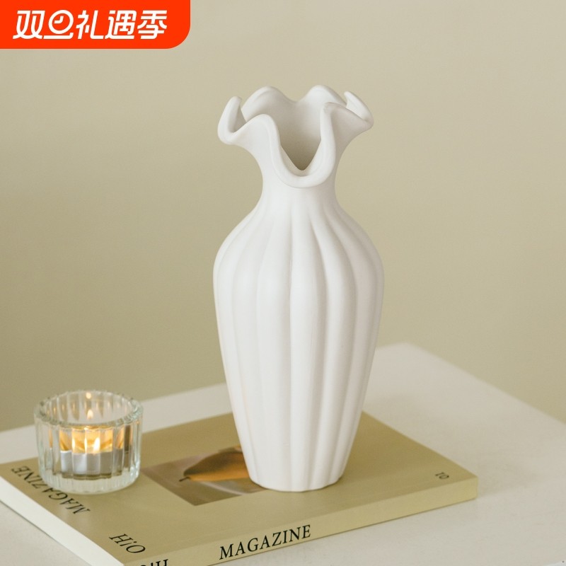 简约白色陶瓷花瓶客厅餐桌装饰轻奢高级感仿真花鲜花家居插花摆件