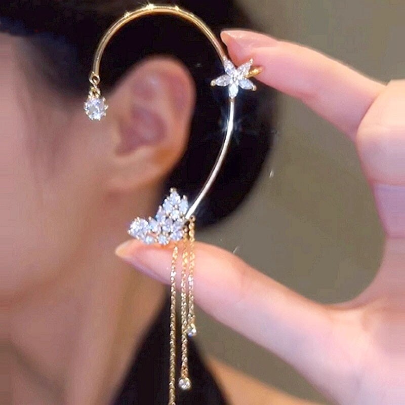 月溅星河长款垂坠感无耳洞女款耳挂耳环轻奢高级感小众方圆脸耳饰