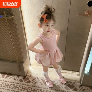 女宝宝夏装背心连衣裙女童花苞裙儿童短裙公主裙子夏季童装粉色