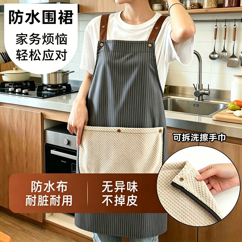 做饭围裙厨房家用防水防油工作服女围腰餐饮专用夏季薄款无袖罩衣