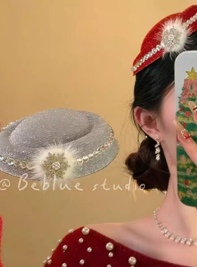 星尘礼遇~红色小礼帽发夹女2026新款高端圣诞节发饰配饰短发长发