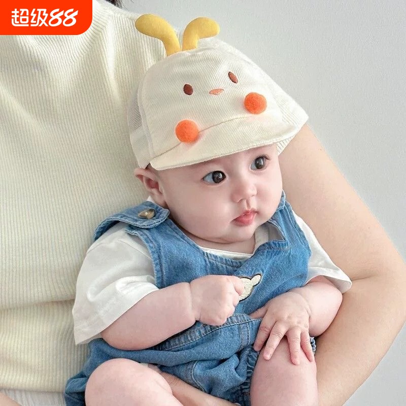 婴儿帽子夏季薄款宝宝网纱透气月龄鸭舌帽可爱超萌遮阳防晒遮阳帽图片