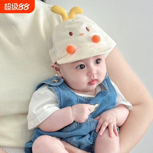 婴儿帽子夏季薄款宝宝网纱透气月龄鸭舌帽可爱超萌遮阳防晒遮阳帽