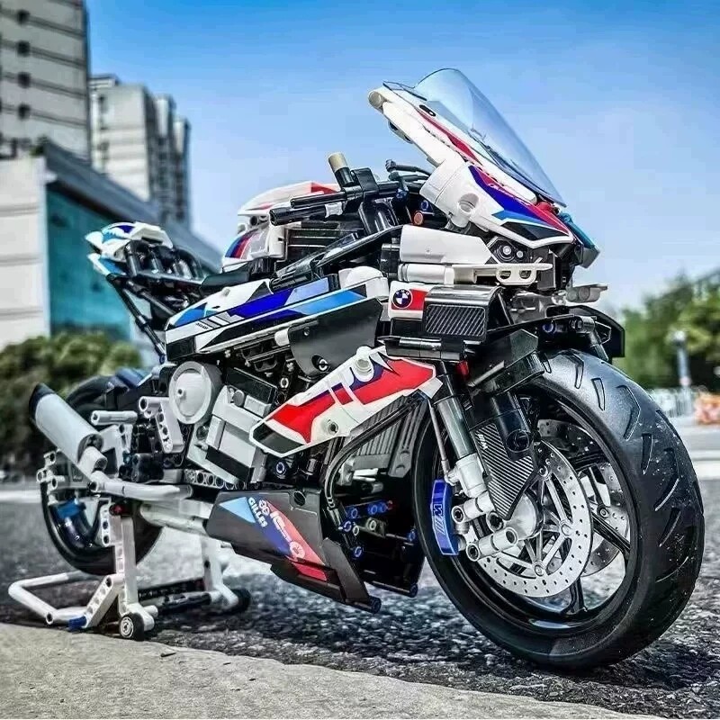 宝马摩托车积木M1000RR遥控汽车模型跑车高难度大型男孩拼装玩具