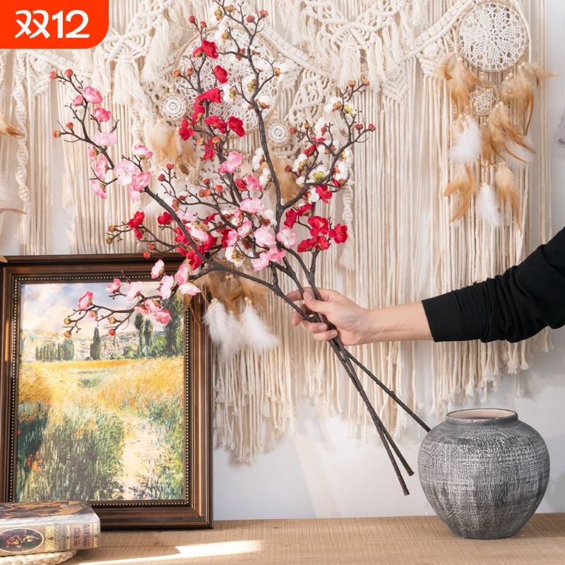 【新品】田园梅花桃花中式古典仿真花家庭装饰婚庆花墙假花MW3688