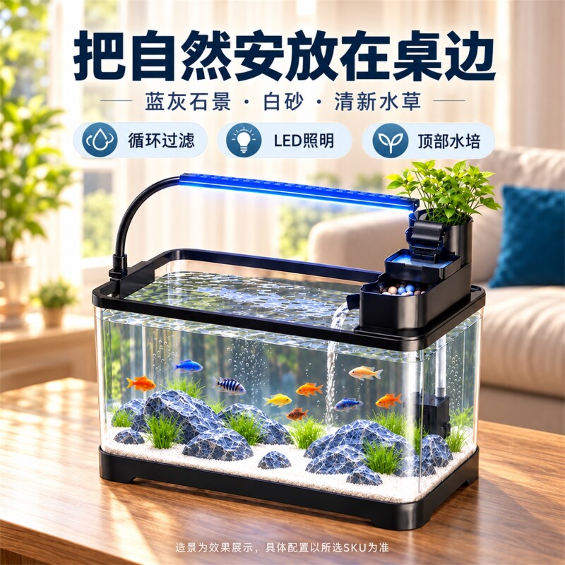 桌面鱼缸长方形创意水族箱客厅2026新款小型桌面家用生态乌龟缸