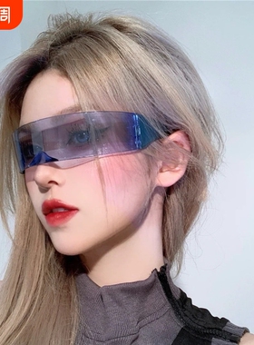 赛博朋克太阳眼镜女拍照道具一体式墨镜男潮偏光科技感未来银色