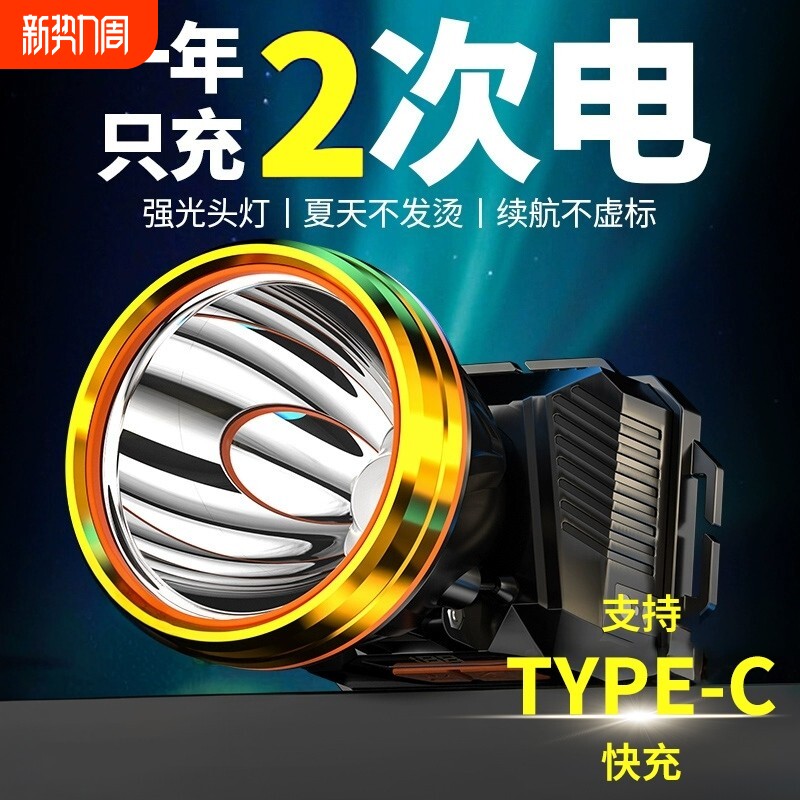 头灯2026新款强光充电超亮户外头戴式感应夜钓鱼专用照明小手电筒