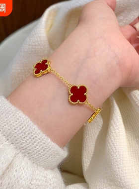 双面四叶草项链女大气锁骨链吊坠轻奢时尚气质钛钢闺蜜高级感红色